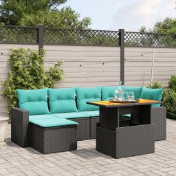 vidaXL 7 részes fekete polyrattan kerti ülőgarnitúra párnákkal