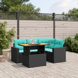 vidaXL 5 részes fekete polyrattan kerti ülőgarnitúra párnával