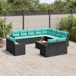 vidaXL 13 részes fekete polyrattan kerti ülőgarnitúra párnákkal