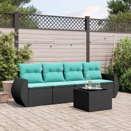 vidaXL 5 részes fekete polyrattan kerti ülőgarnitúra párnával