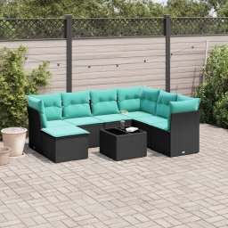 vidaXL 8 részes fekete polyrattan kerti ülőgarnitúra párnával