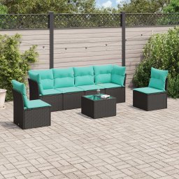 vidaXL 7 részes fekete polyrattan kerti ülőgarnitúra párnákkal