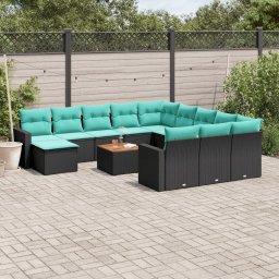 vidaXL 13 részes fekete polyrattan kerti ülőgarnitúra párnákkal