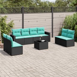 vidaXL 9 részes fekete polyrattan kerti ülőgarnitúra párnával