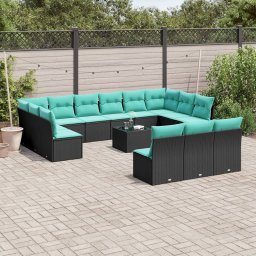 vidaXL 14 részes fekete polyrattan kerti ülőgarnitúra párnákkal