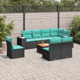 vidaXL 9 részes fekete polyrattan kerti ülőgarnitúra párnával