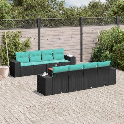 vidaXL 9 részes fekete polyrattan kerti ülőgarnitúra párnával