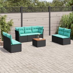 vidaXL 8 részes fekete polyrattan kerti ülőgarnitúra párnával