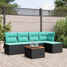 vidaXL 6 részes fekete polyrattan kerti ülőgarnitúra párnával