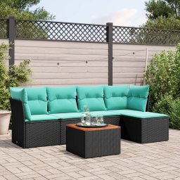 vidaXL 6 részes fekete polyrattan kerti ülőgarnitúra párnával