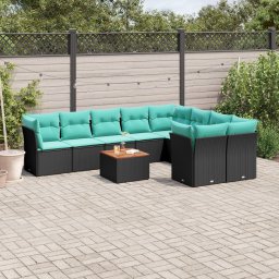 vidaXL 10 részes fekete polyrattan kerti ülőgarnitúra párnával
