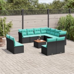 vidaXL 12 részes fekete polyrattan kerti ülőgarnitúra párnákkal