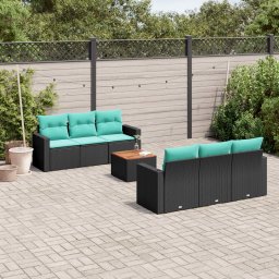 vidaXL 7 részes fekete polyrattan kerti ülőgarnitúra párnákkal