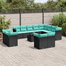vidaXL 13 részes fekete polyrattan kerti ülőgarnitúra párnákkal