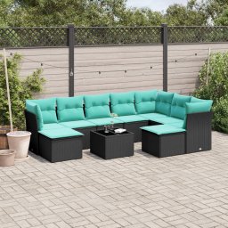 vidaXL 10 részes fekete polyrattan kerti ülőgarnitúra párnával