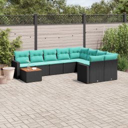 vidaXL 10 részes fekete polyrattan kerti ülőgarnitúra párnával