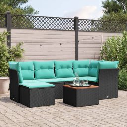 vidaXL 7 részes fekete polyrattan kerti ülőgarnitúra párnákkal