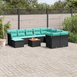 vidaXL 11 részes fekete polyrattan kerti ülőgarnitúra párnákkal