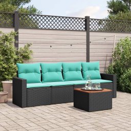 vidaXL 5 részes fekete polyrattan kerti ülőgarnitúra párnával