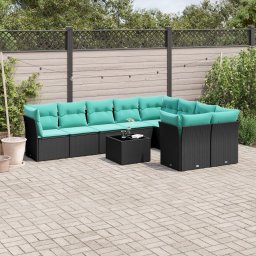 vidaXL 10 részes fekete polyrattan kerti ülőgarnitúra párnával