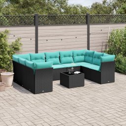 vidaXL 10 részes fekete polyrattan kerti ülőgarnitúra párnával