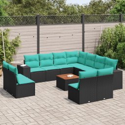 vidaXL 12 részes fekete polyrattan kerti ülőgarnitúra párnákkal