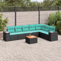 vidaXL 8 részes fekete polyrattan kerti ülőgarnitúra párnával