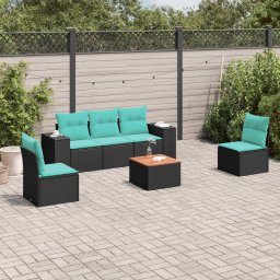 vidaXL 6 részes fekete polyrattan kerti ülőgarnitúra párnával