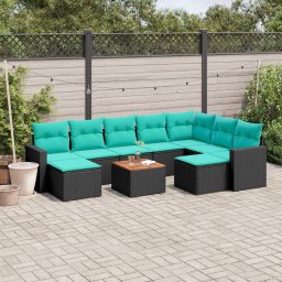 vidaXL 10 részes fekete polyrattan kerti ülőgarnitúra párnával