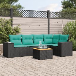 vidaXL 6 részes fekete polyrattan kerti ülőgarnitúra párnával