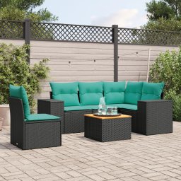 vidaXL 6 részes fekete polyrattan kerti ülőgarnitúra párnával
