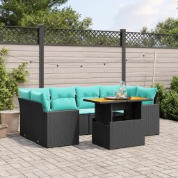 vidaXL 7 részes fekete polyrattan kerti ülőgarnitúra párnákkal