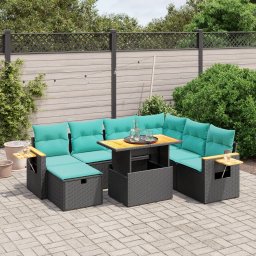 vidaXL 8 részes fekete polyrattan kerti ülőgarnitúra párnával