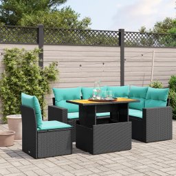 vidaXL 6 részes fekete polyrattan kerti ülőgarnitúra párnával