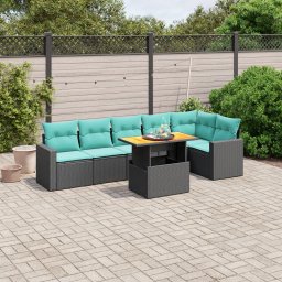 vidaXL 7 részes fekete polyrattan kerti ülőgarnitúra párnákkal