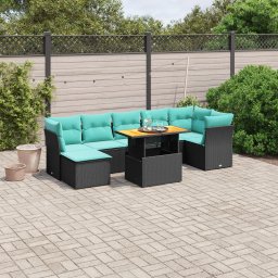 vidaXL 8 részes fekete polyrattan kerti ülőgarnitúra párnával