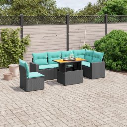 vidaXL 7 részes fekete polyrattan kerti ülőgarnitúra párnákkal