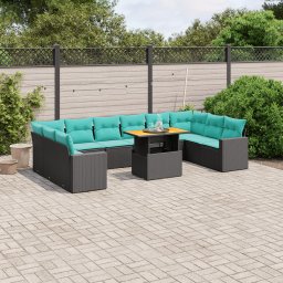 vidaXL 11 részes fekete polyrattan kerti ülőgarnitúra párnákkal