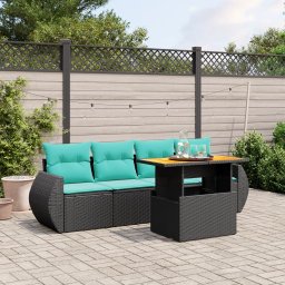 vidaXL 5 részes fekete polyrattan kerti ülőgarnitúra párnával