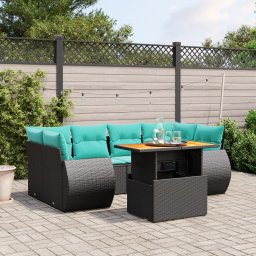 vidaXL 7 részes fekete polyrattan kerti ülőgarnitúra párnákkal