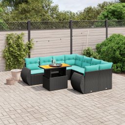 vidaXL 9 részes fekete polyrattan kerti ülőgarnitúra párnával