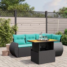 vidaXL 5 részes fekete polyrattan kerti ülőgarnitúra párnával
