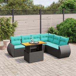 vidaXL 7 részes fekete polyrattan kerti ülőgarnitúra párnákkal
