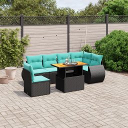 vidaXL 7 részes fekete polyrattan kerti ülőgarnitúra párnákkal
