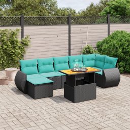 vidaXL 8 részes fekete polyrattan kerti ülőgarnitúra párnával