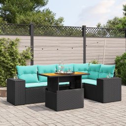 vidaXL 6 részes fekete polyrattan kerti ülőgarnitúra párnával