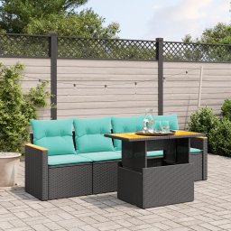 vidaXL 5 részes fekete polyrattan kerti ülőgarnitúra párnával