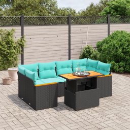 vidaXL 7 részes fekete polyrattan kerti ülőgarnitúra párnákkal