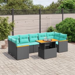 vidaXL 8 részes fekete polyrattan kerti ülőgarnitúra párnával