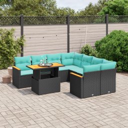 vidaXL 9 részes fekete polyrattan kerti ülőgarnitúra párnával